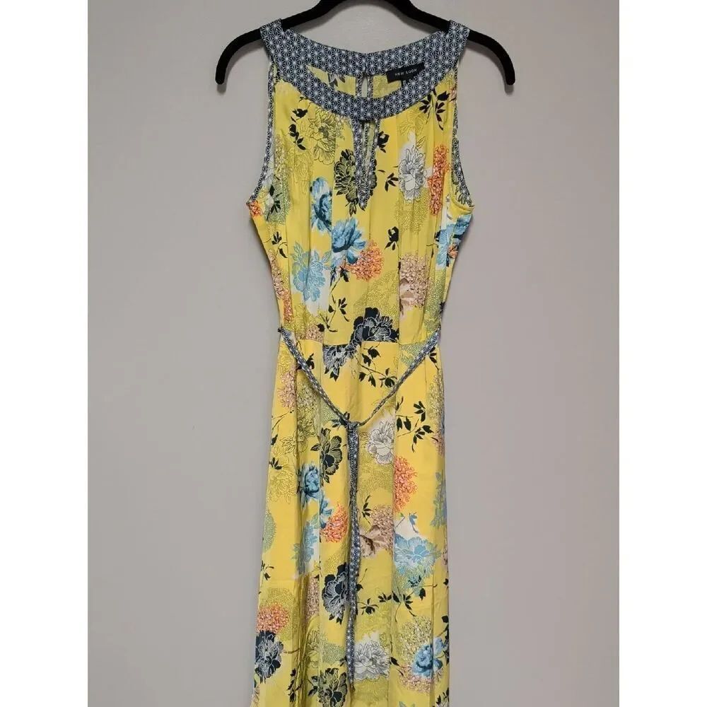 New Look Yellow Floral Maxi Dress with Blue Trim